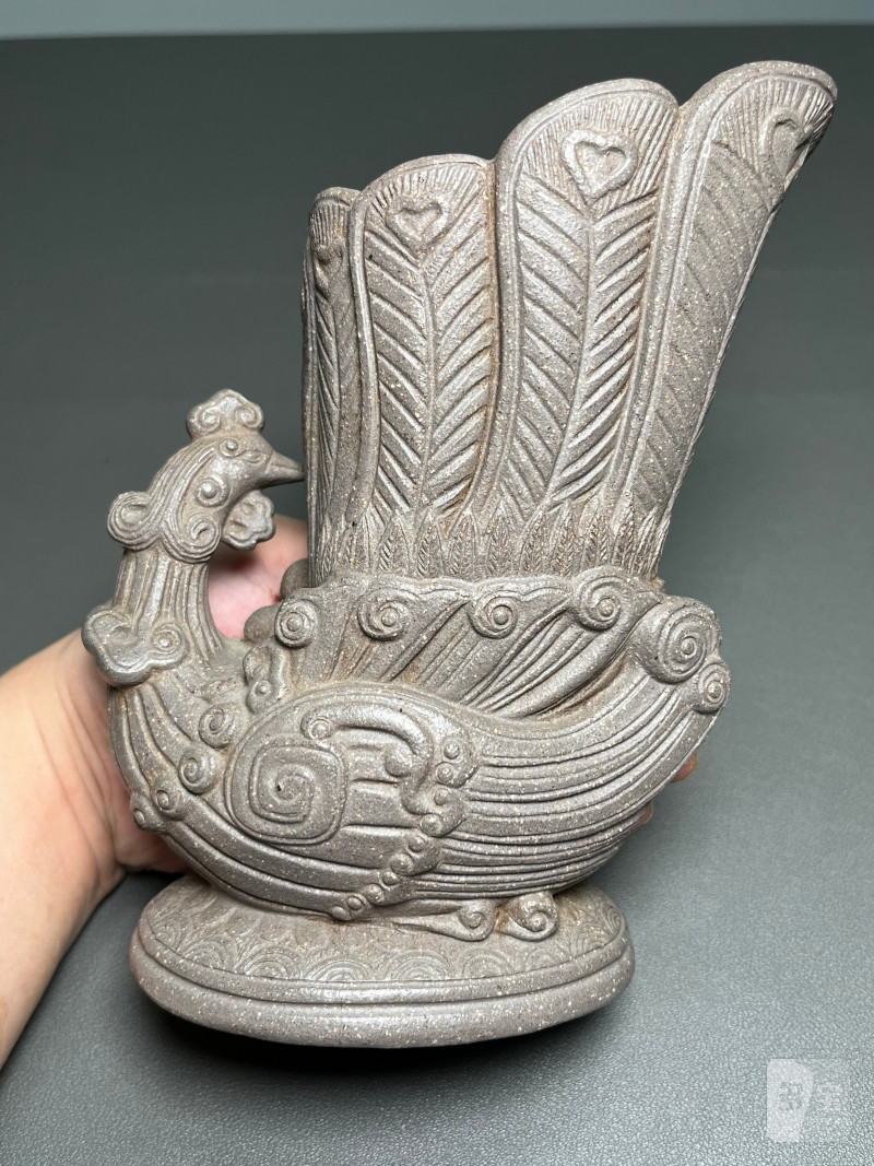 清早期  清灰砂凤首型笔筒 - 图9